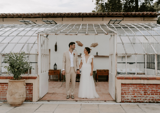 Photo couple verrière château Linxe, fleurs locales et de saisons